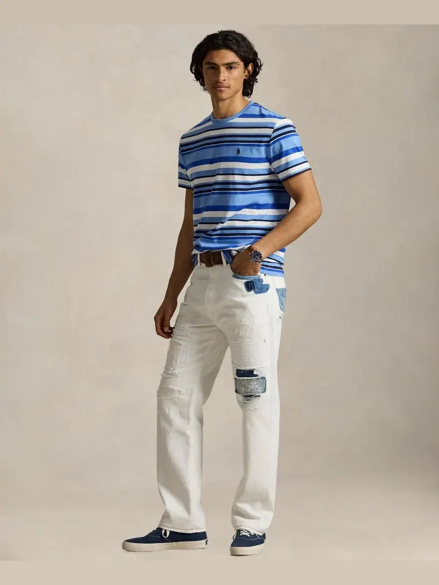 Мужская классическая полосатая трикотажная футболка Polo Ralph Lauren — изображение 2 из 6, синий мульти