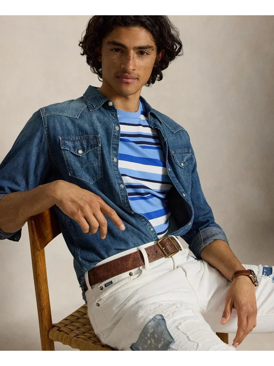 Мужская классическая полосатая трикотажная футболка Polo Ralph Lauren — изображение 3 из 6, синий мульти