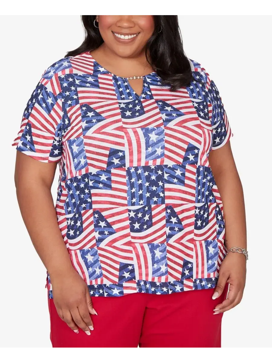 Футболка с принтом Lady Liberty American Flag Patchwork Alfred Dunner — изображение 1 из 5, синий мульти