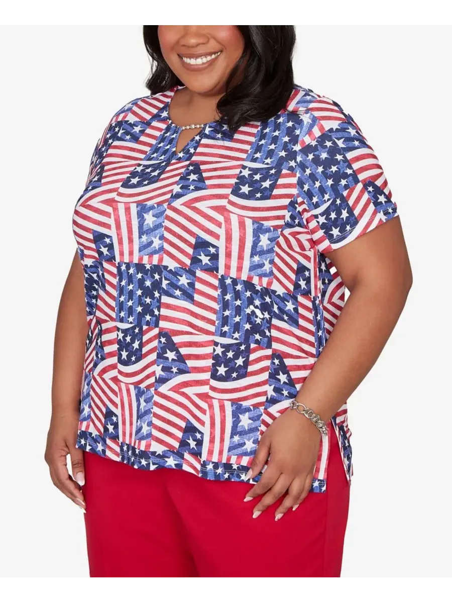 Футболка с принтом Lady Liberty American Flag Patchwork Alfred Dunner — изображение 2 из 5, синий мульти