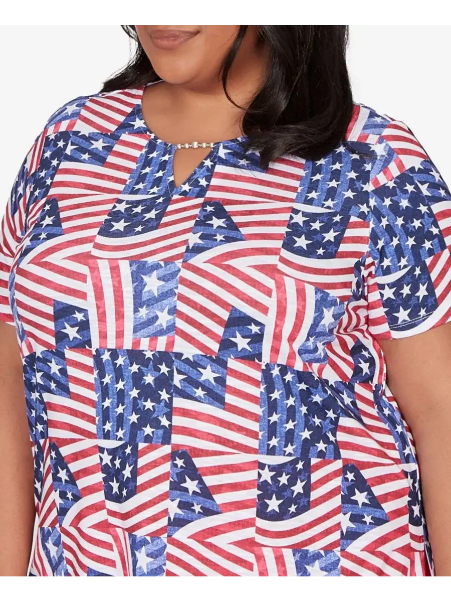 Футболка с принтом Lady Liberty American Flag Patchwork Alfred Dunner — изображение 4 из 5, синий мульти
