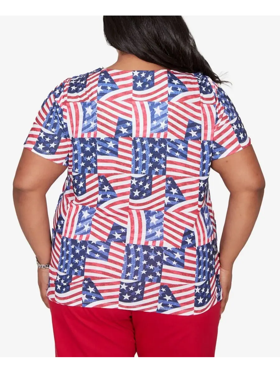 Футболка с принтом Lady Liberty American Flag Patchwork Alfred Dunner — изображение 5 из 5, синий мульти