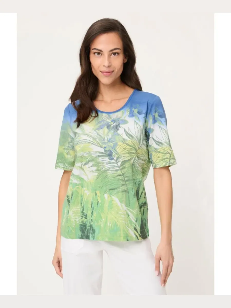 Футболка с принтом Botanical Print Olsen — изображение 1 из 5, зеленый