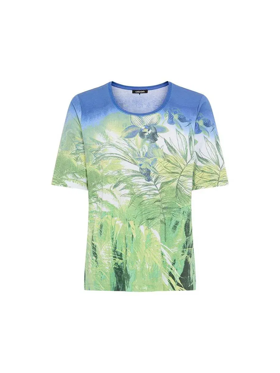 Футболка с принтом Botanical Print Olsen — изображение 3 из 5, зеленый