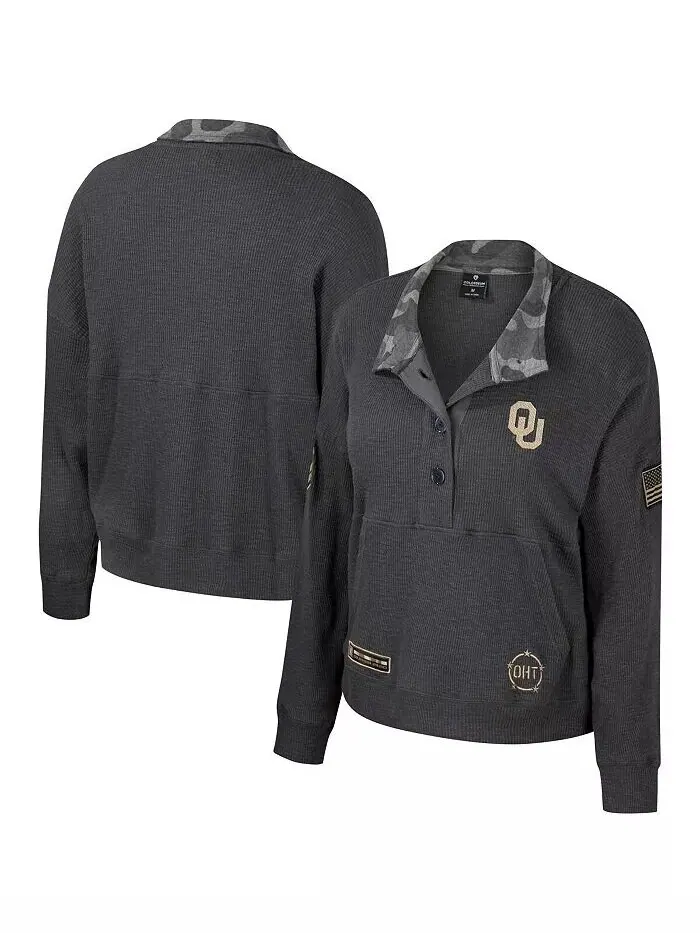 Женская термоугольная толстовка Henley в стиле милитари Heather Charcoal Oklahoma owners OHT в — изображение 1 из 3