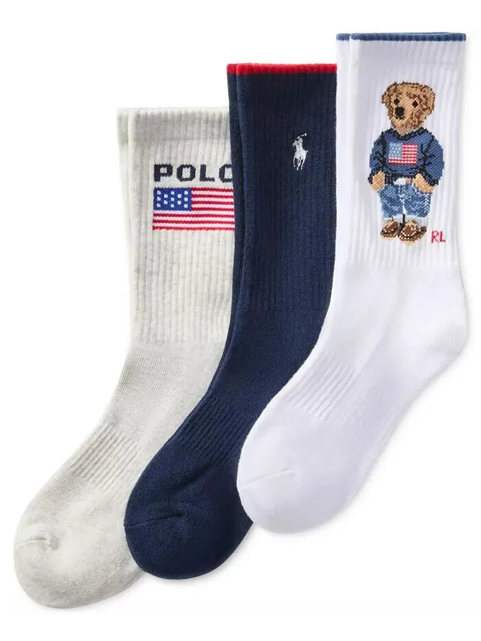 Женские носки Core Flag Bear Crew, 3 пары Polo Ralph Lauren — изображение 1 из 3, белый