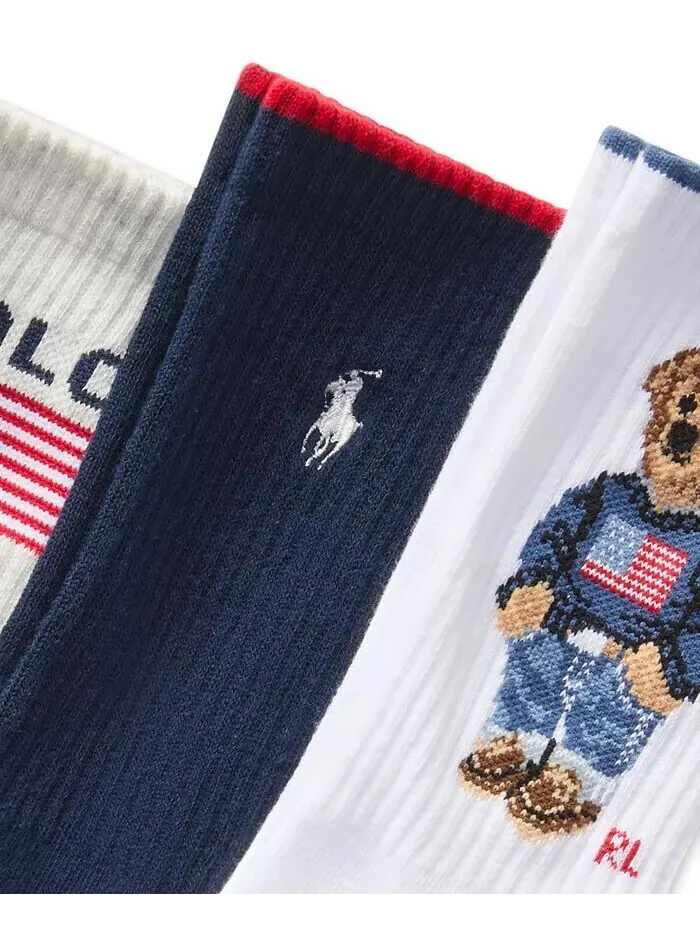 Женские носки Core Flag Bear Crew, 3 пары Polo Ralph Lauren — изображение 2 из 3, белый