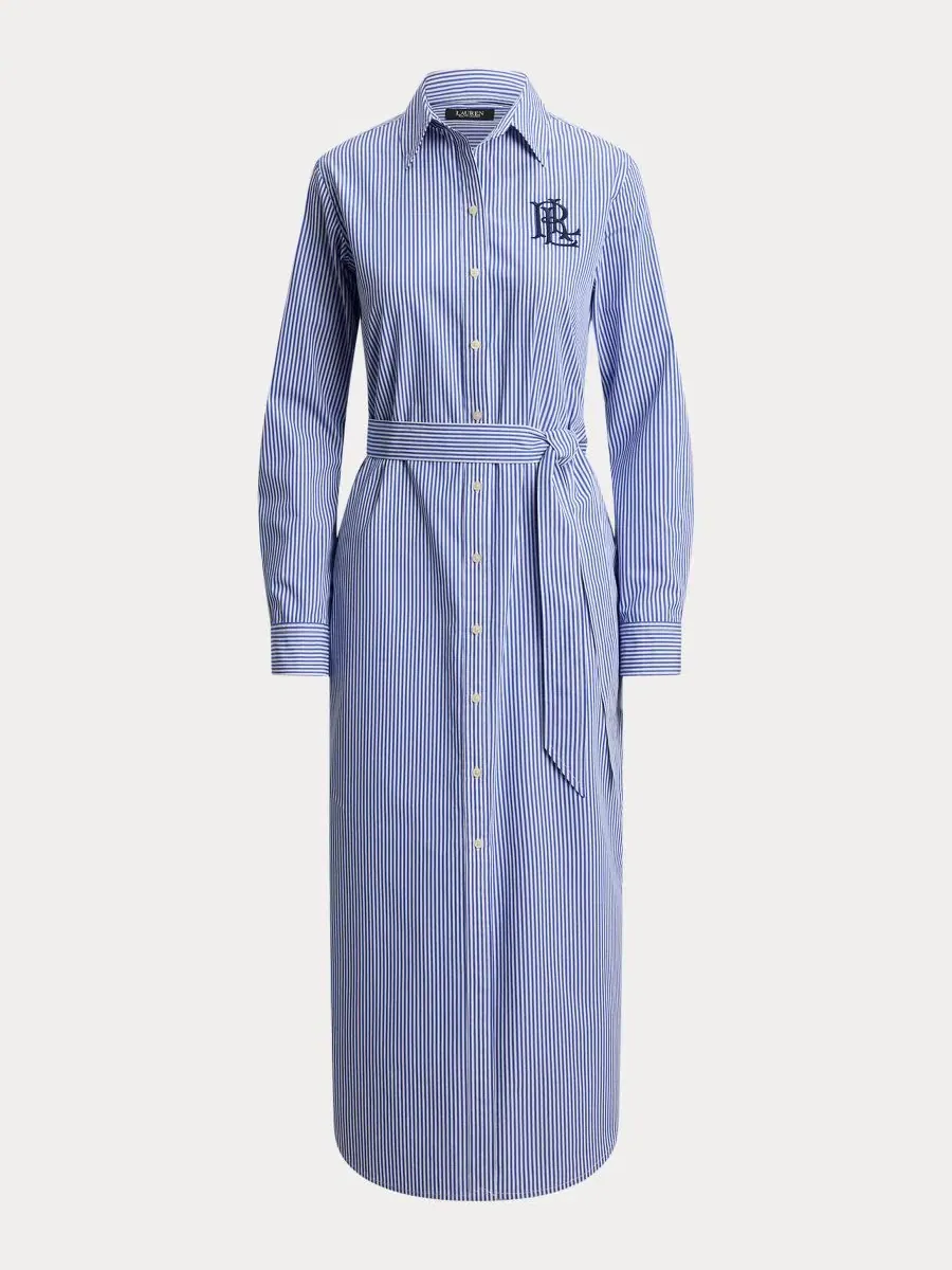 Женское платье-рубашка из полосатой ткани с воротником-стойкой Lauren Ralph Lauren — изображение 7 из 7, синий/белый