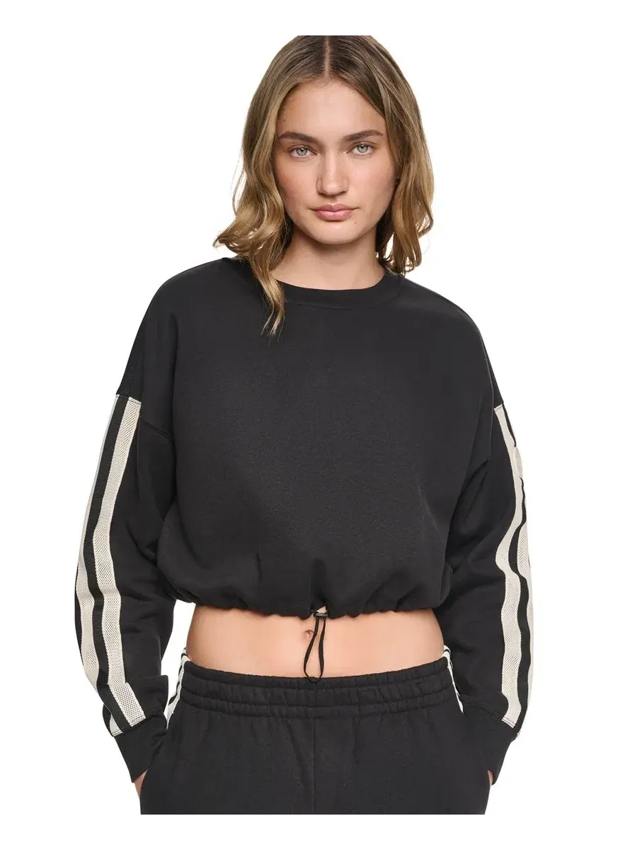 Свитшот женский с затяжкой на талии, с текстурной лентой на рукавах DKNY Sport — изображение 1 из 5, черный