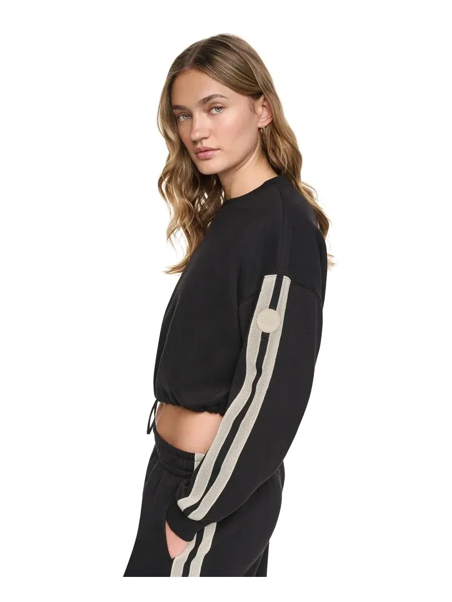 Свитшот женский с затяжкой на талии, с текстурной лентой на рукавах DKNY Sport — изображение 3 из 5, черный