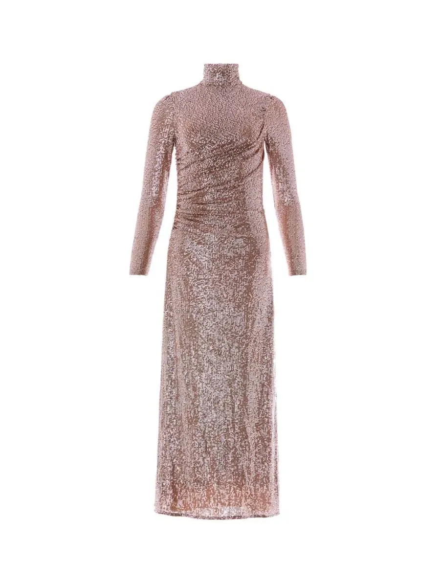 Платье с пайетками и водолазкой Malia Sequin Turtleneck Gown Needle & Thread — изображение 4 из 6, тауп