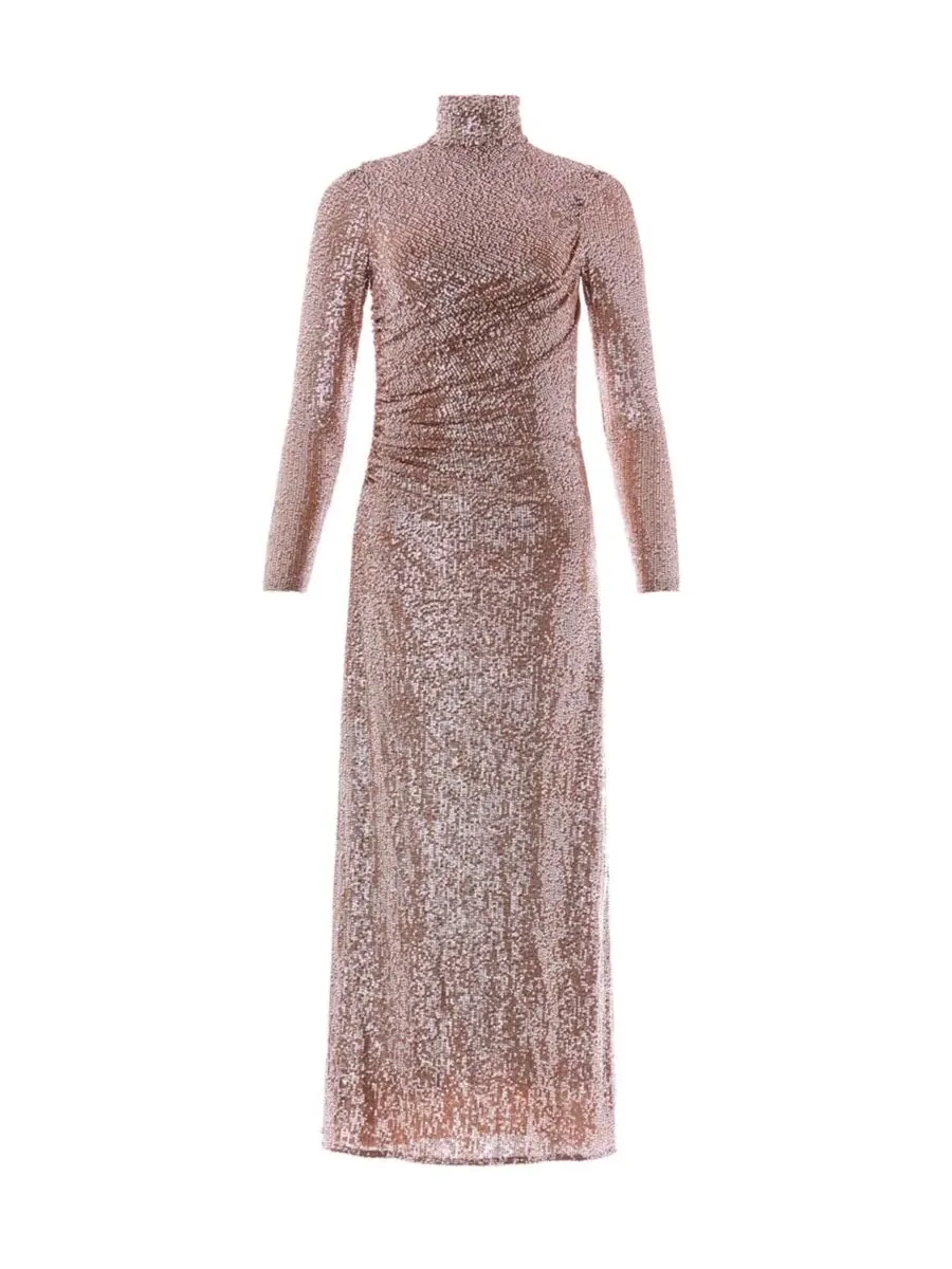 Платье с пайетками и водолазкой Malia Sequin Turtleneck Gown Needle & Thread — изображение 5 из 6, тауп