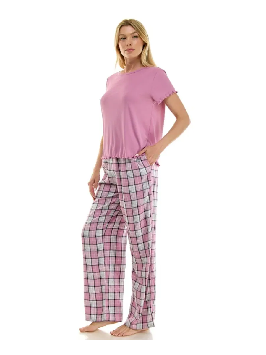 Пижамные брюки из фланели с принтом Roudelain, Obie Plaid/ Mauve Orchid — изображение 7 из 15