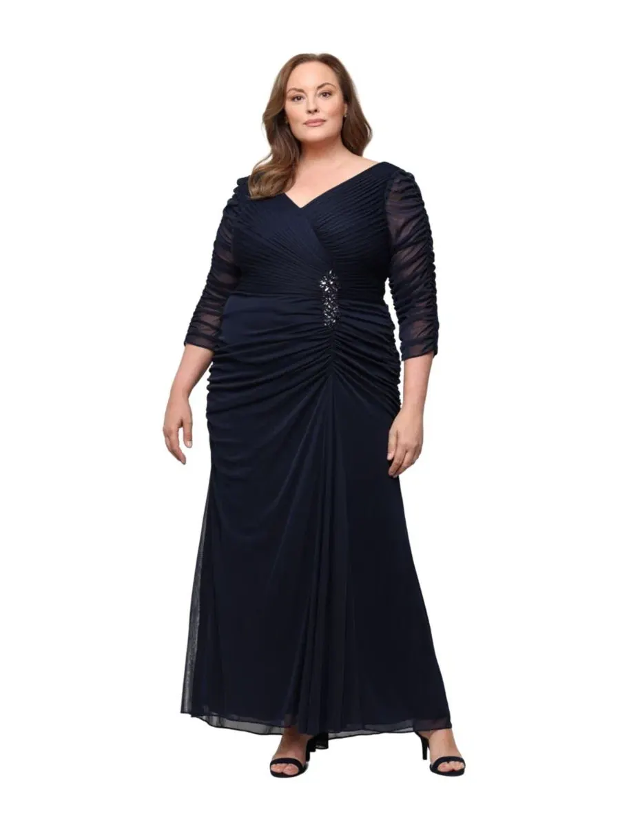 Бальное платье с драпировкой Plus Size Ruched Detail Ball Gown Alex Evenings — изображение 1 из 3, темно-синий
