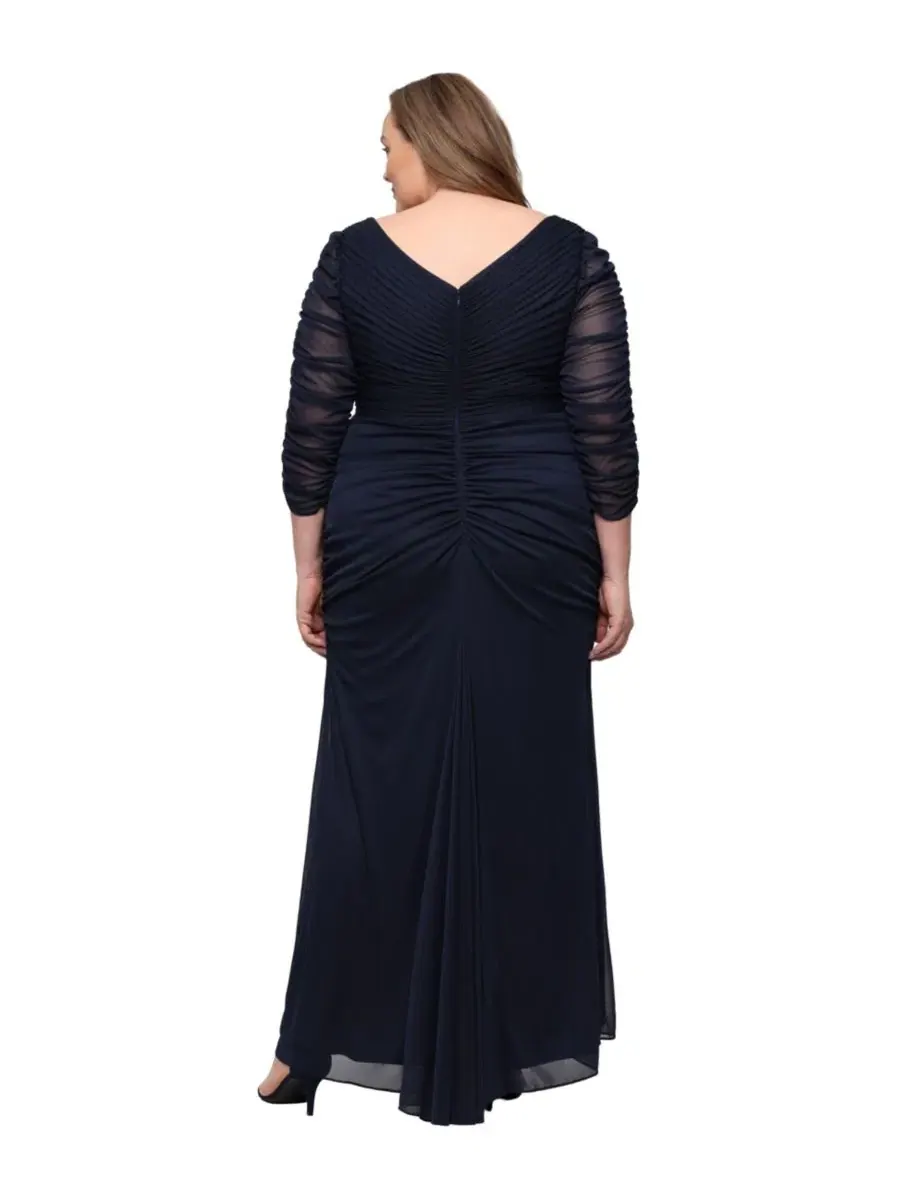 Бальное платье с драпировкой Plus Size Ruched Detail Ball Gown Alex Evenings — изображение 3 из 3, темно-синий