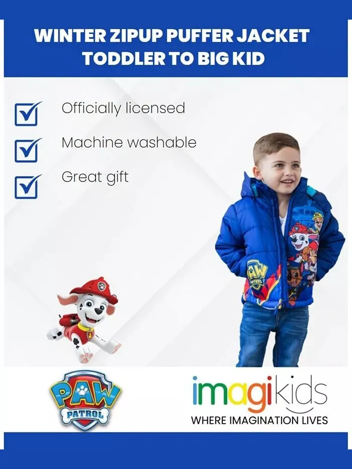 Пуховик на молнии для мальчиков Rubble Marshall Chase Paw Patrol — изображение 8 из 8, темно-синий