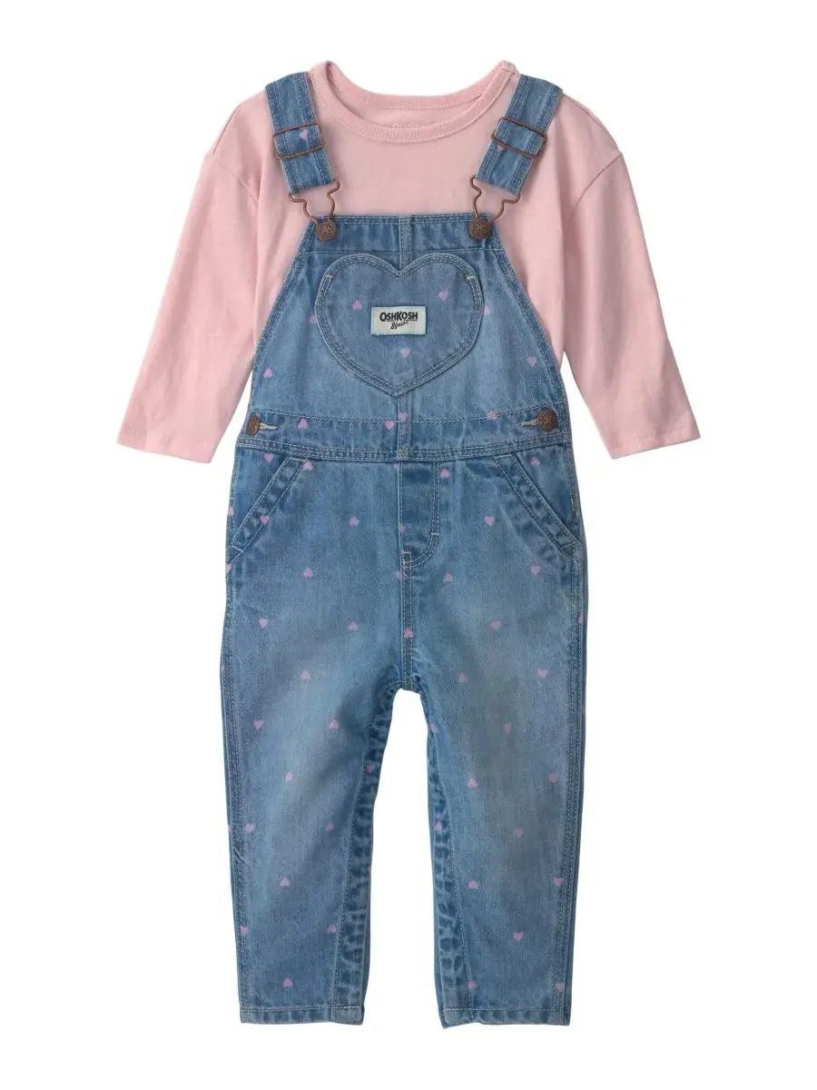 Комплект из топа и джинсового комбинезона с сердцем Osh Kosh