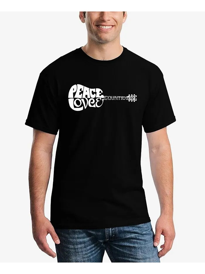 Мужская футболка с короткими рукавами Word Art Peace Love Country LA Pop Art — изображение 1 из 3, черный