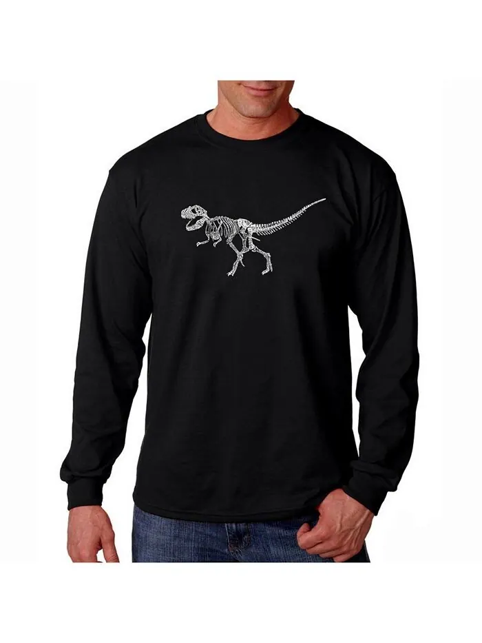 Мужская футболка с длинным рукавом с надписью Word Art — скелет динозавра T-Rex LA Pop Art — изображение 1 из 2, черный