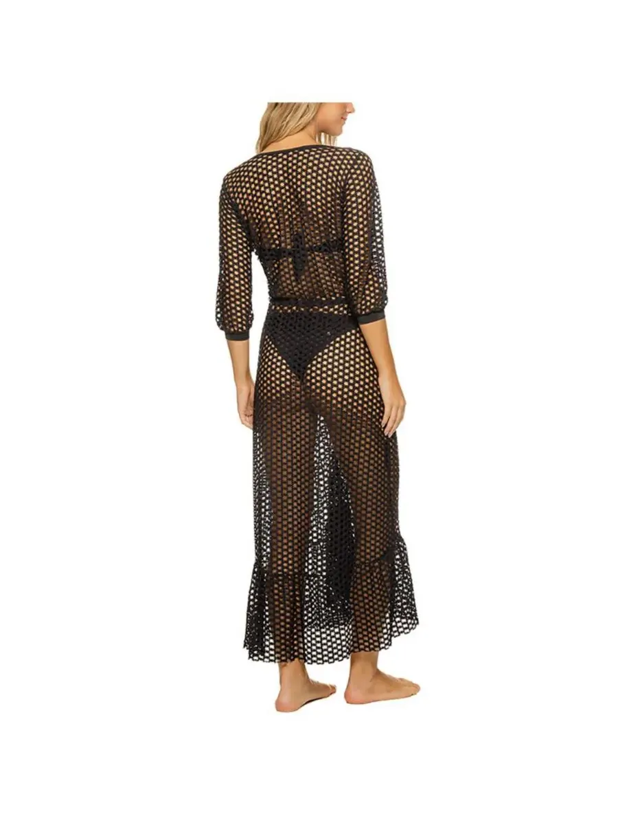 Женская длинная туника-накидка с решетчатым узором Guria Beachwear — изображение 2 из 3, черный