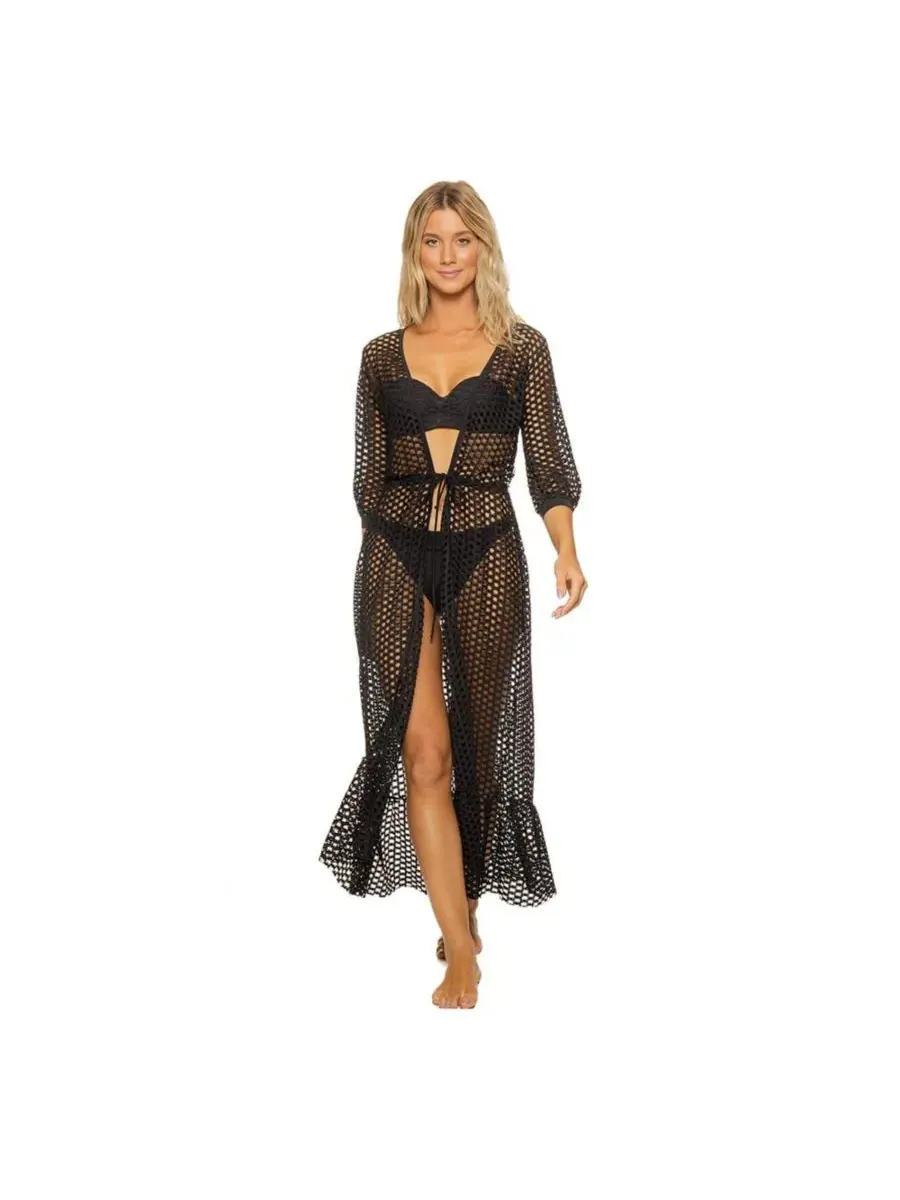 Женская длинная туника-накидка с решетчатым узором Guria Beachwear — изображение 3 из 3, черный