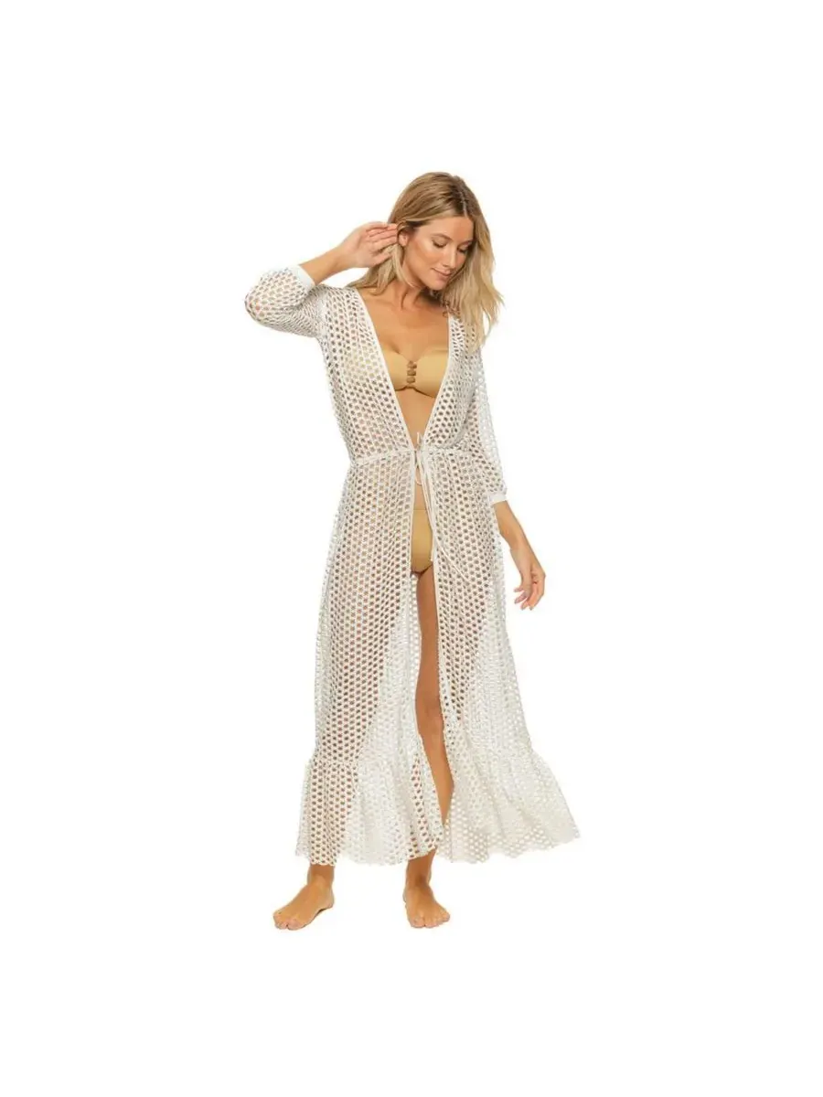 Женская длинная туника-накидка с решетчатым узором Guria Beachwear — изображение 3 из 3, кремовый