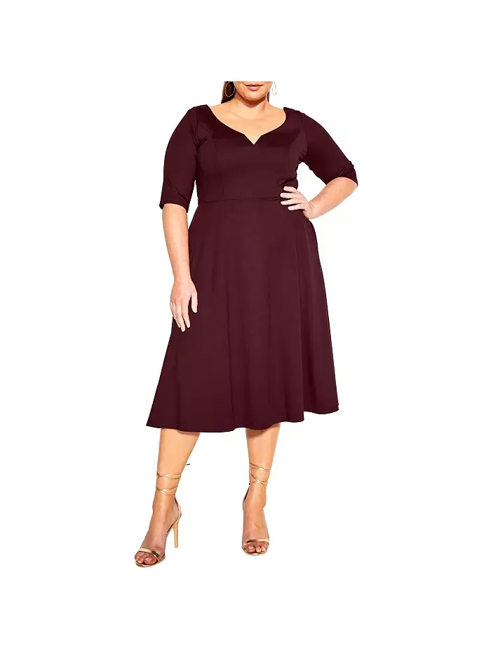Платье с рукавами до локтей Plus Size Cute Girl CITY CHIC — изображение 1 из 2, коричневый