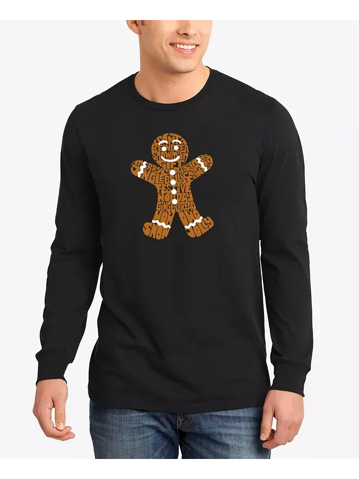 Мужская футболка с длинным рукавом Gingerbread Word Art LA Pop Art — изображение 1 из 3, черный