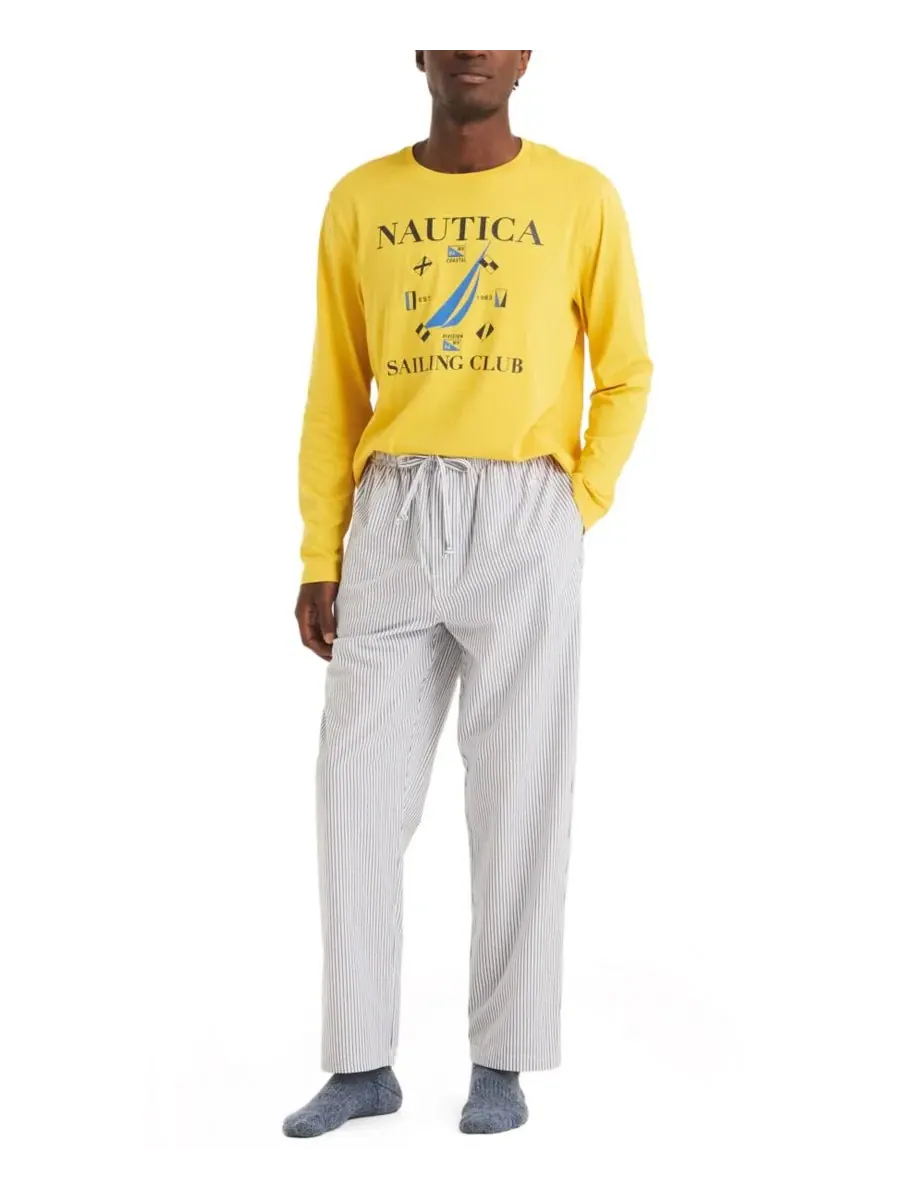 Мужские полосатые пижамные штаны из поплина Nautica — изображение 6 из 7, синий