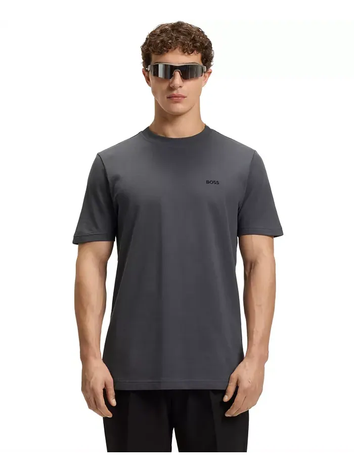 Мужская хлопковая футболка Regular Fit из пике Hugo Boss — изображение 1 из 5, темный серый