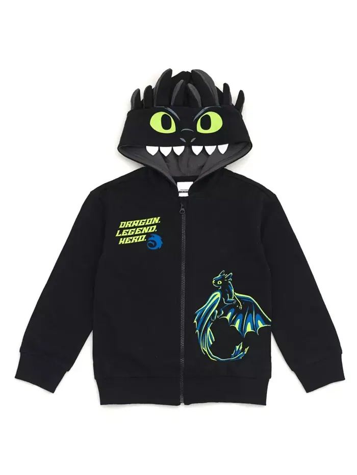 Детская флисовая толстовка с капюшоном "Беззубик" для мальчиков How to Train Your Dragon — изображение 1 из 5, черный