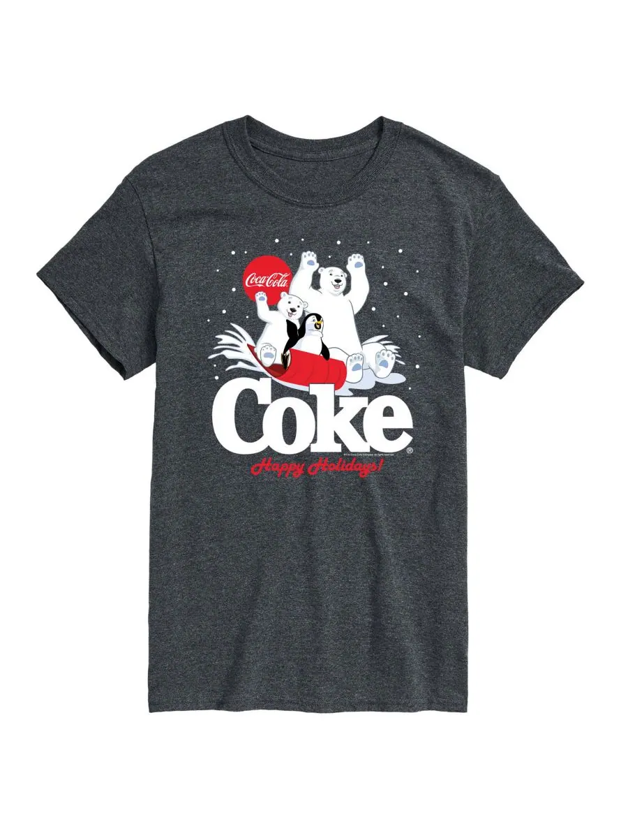 Мужская футболка с коротким рукавом и графическим принтом Coca-Cola Happy Holidays Sledding AIRWAVES — изображение 1 из 3