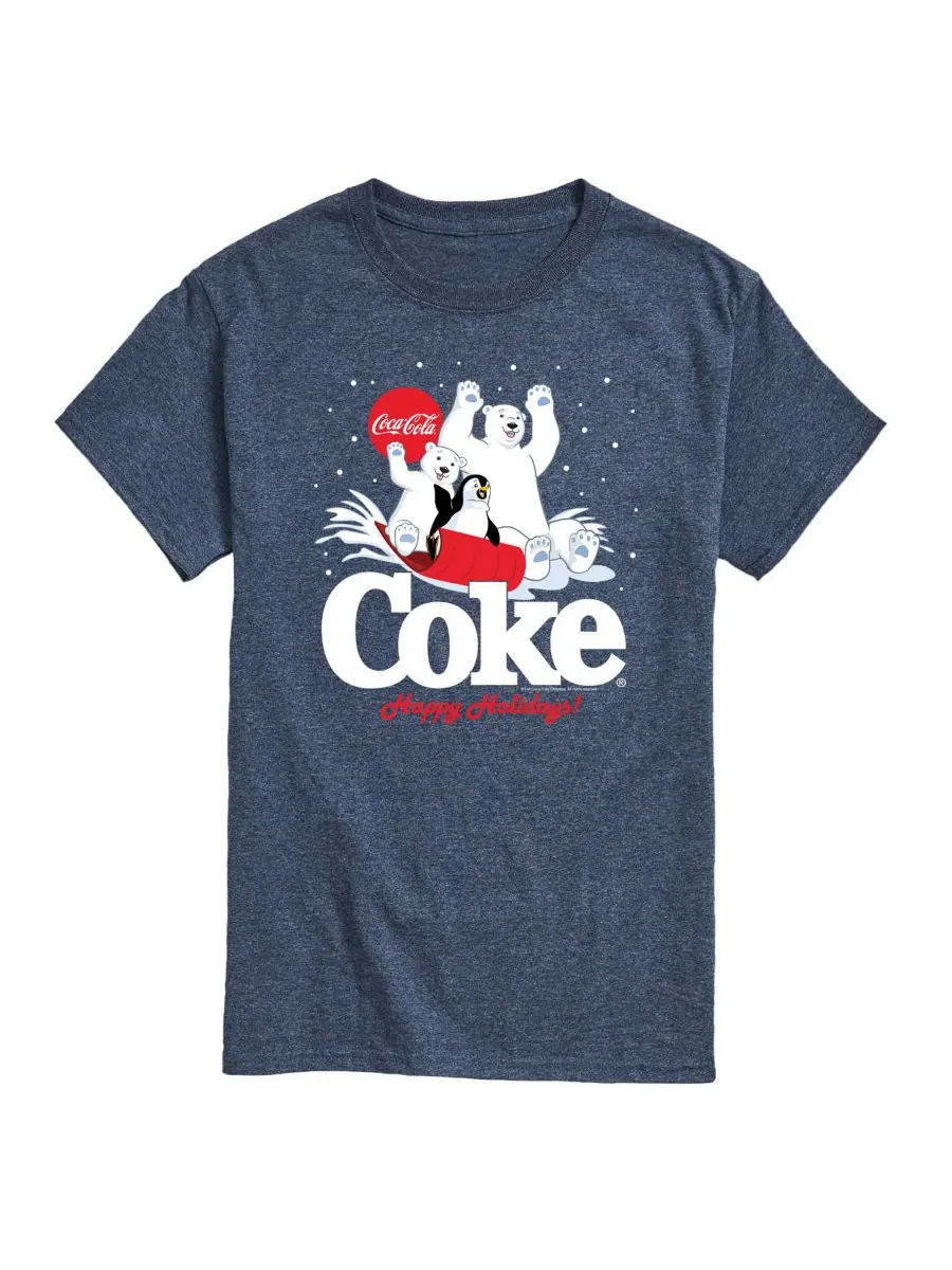 Мужская футболка с коротким рукавом и графическим принтом Coca-Cola Happy Holidays Sledding AIRWAVES — изображение 1 из 3