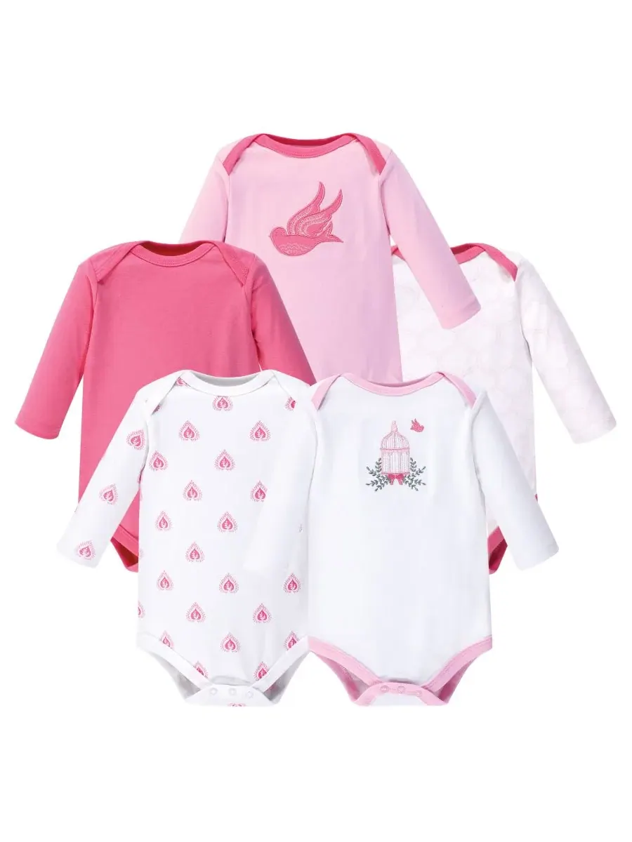 Хлопковые боди с длинными рукавами, комплект из 5 штук с рисунком слона Hudson Baby, Bird Cage