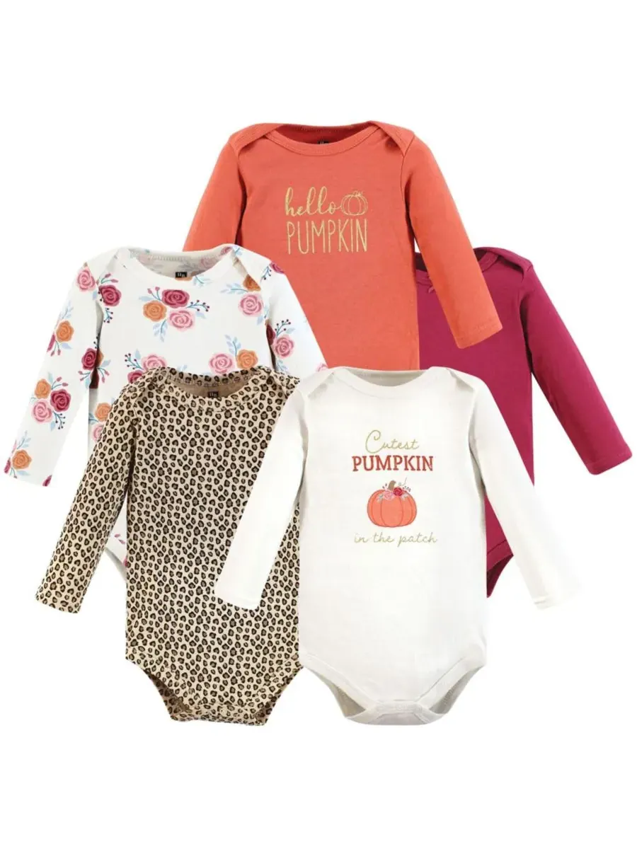Хлопковые боди с длинными рукавами, комплект из 5 штук с рисунком слона Hudson Baby, Cutest Pumpkin