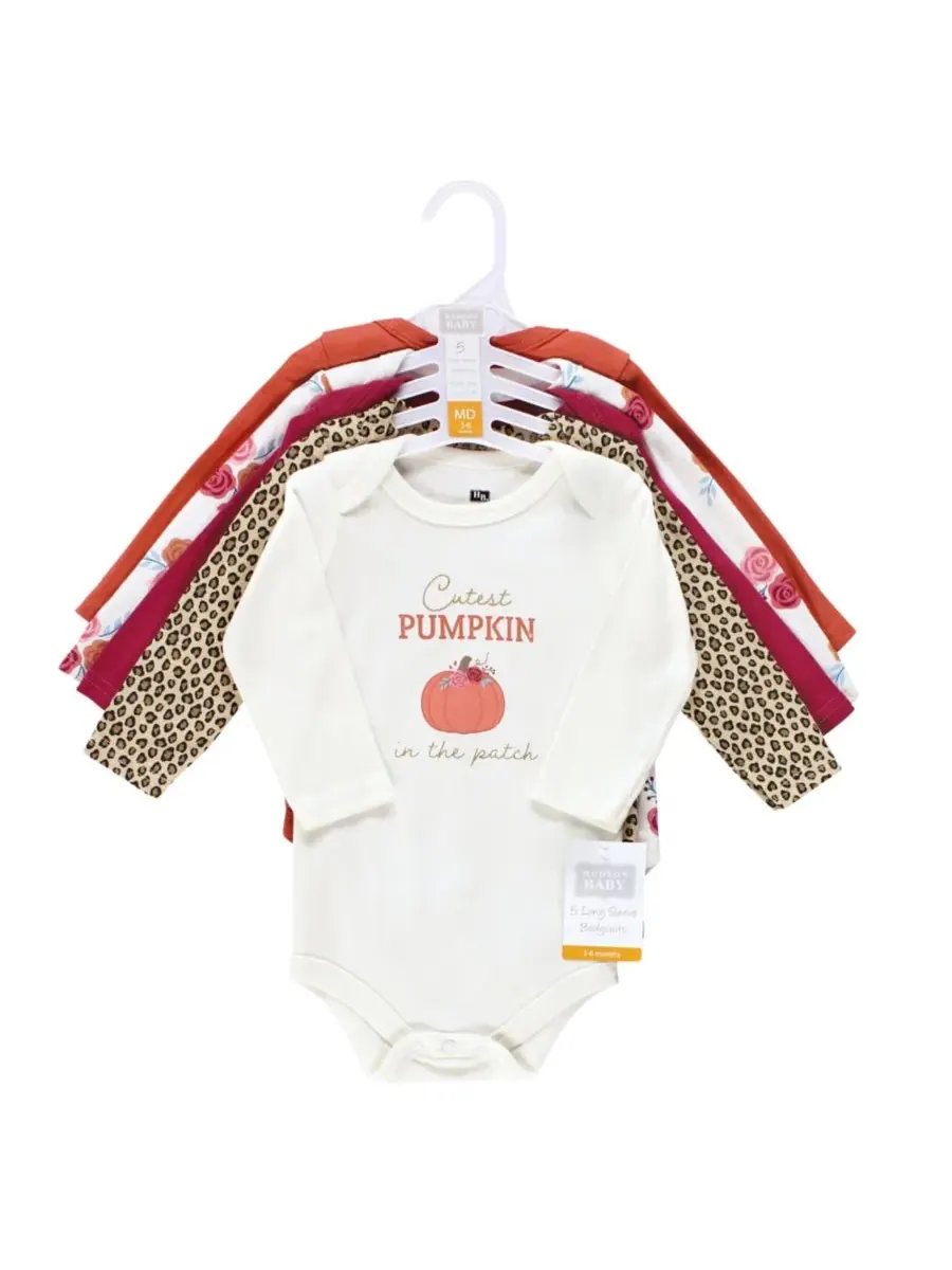 Хлопковые боди с длинными рукавами, комплект из 5 штук с рисунком слона Hudson Baby, Cutest Pumpkin — изображение 7 из 7