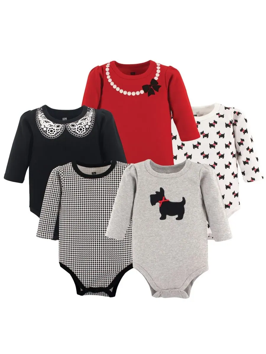 Хлопковые боди с длинными рукавами, комплект из 5 штук с рисунком слона Hudson Baby, Scottie Dog