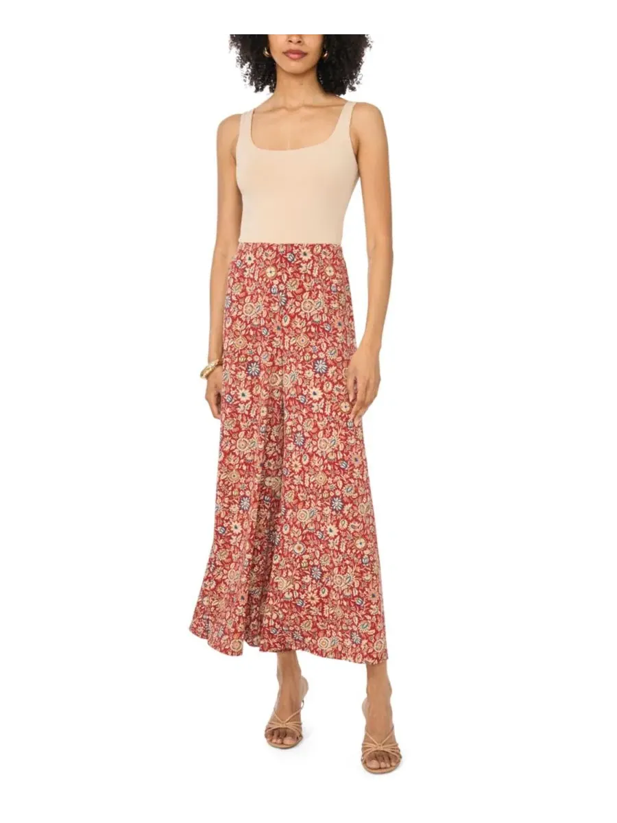 Широкие брюки с цветочным принтом, на поясе без застежки, модель Wide-Leg Pull-On Floral-Print — изображение 2 из 5, красный