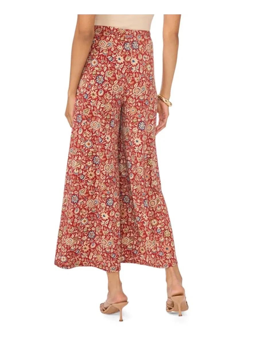 Широкие брюки с цветочным принтом, на поясе без застежки, модель Wide-Leg Pull-On Floral-Print — изображение 4 из 5, красный