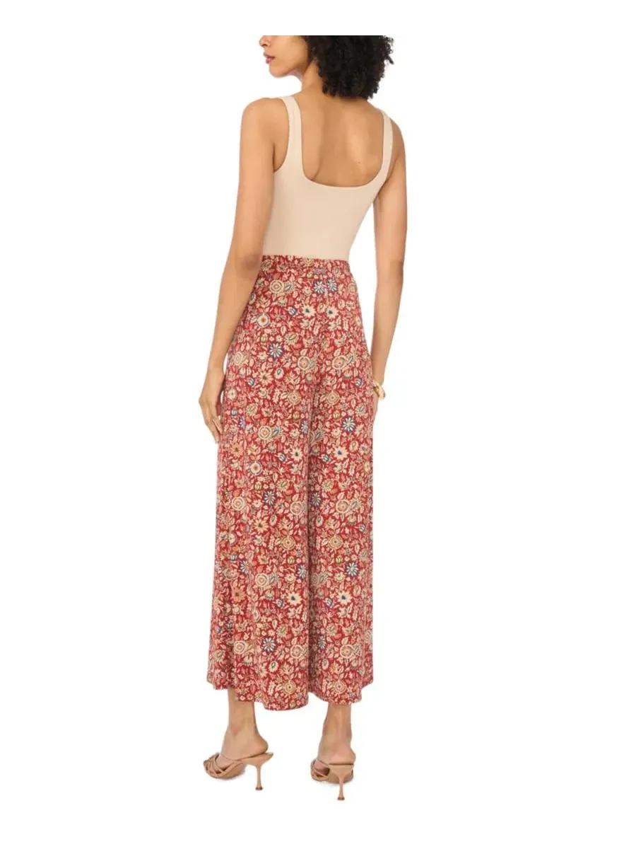 Широкие брюки с цветочным принтом, на поясе без застежки, модель Wide-Leg Pull-On Floral-Print — изображение 5 из 5, красный