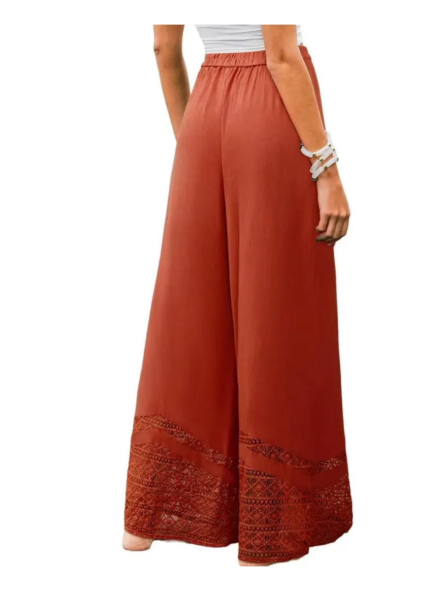 Штаны широкие с эластичным поясом и кружевной отделкой, модель Women's Rust Elastic Waist Lace Trim — изображение 3 из 3
