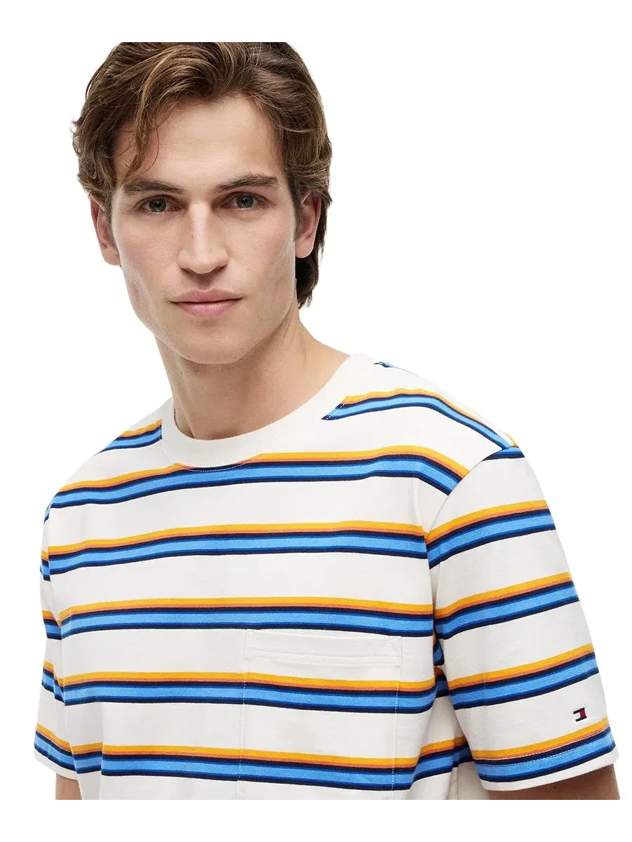 Футболка мужская с многоцветной полосой, свободный крой Tommy Hilfiger — изображение 3 из 4, слоновая кость мульти
