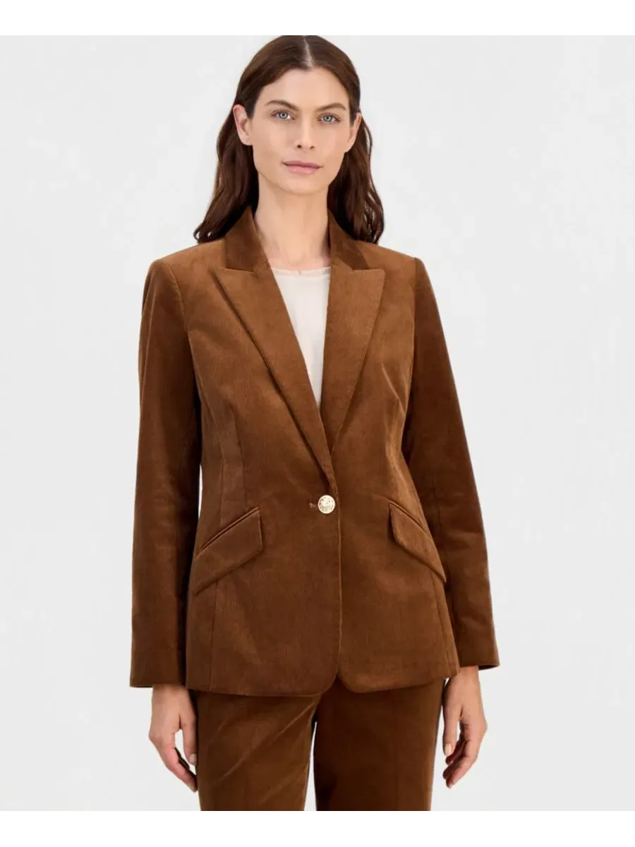 Костюм из вельвета с жакетом и брюками, модель Single-Button Blazer & Corduroy Pants Tahari ASL — изображение 1 из 4