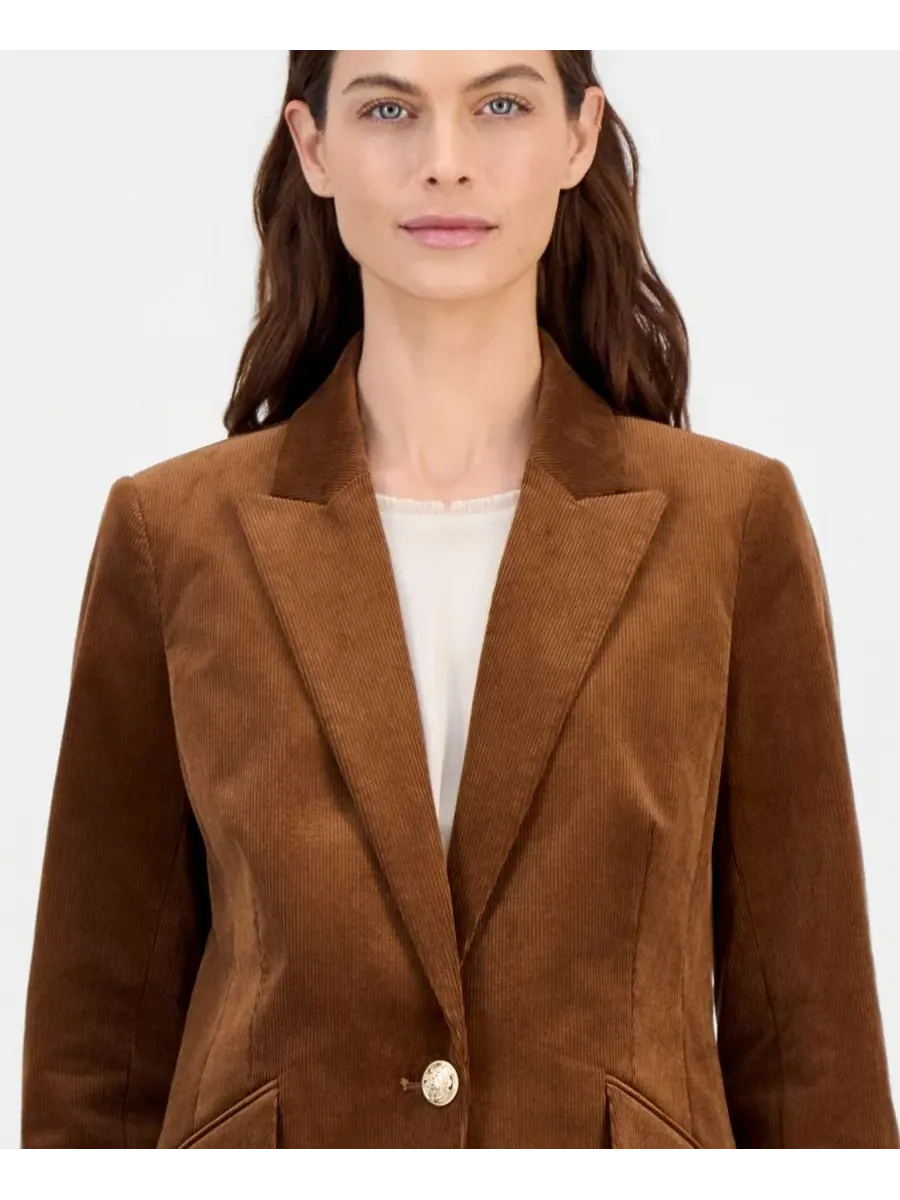 Костюм из вельвета с жакетом и брюками, модель Single-Button Blazer & Corduroy Pants Tahari ASL — изображение 4 из 4