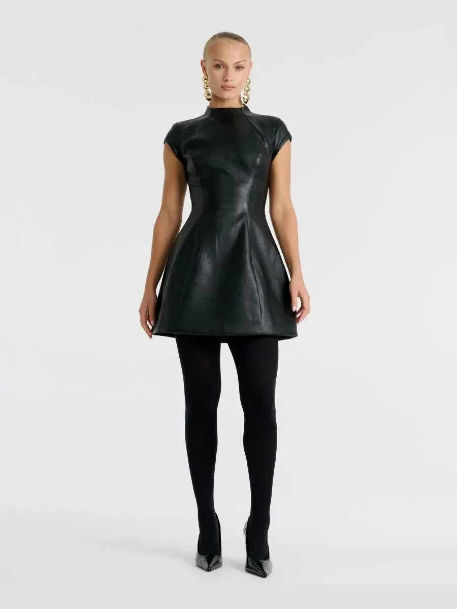 Платье мини из экокожи Delphi Bardot — черный