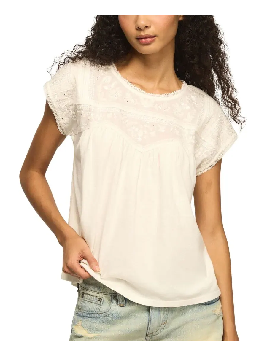 Топ с вышивкой на кокетке Lucky Brand — изображение 1 из 6, белый