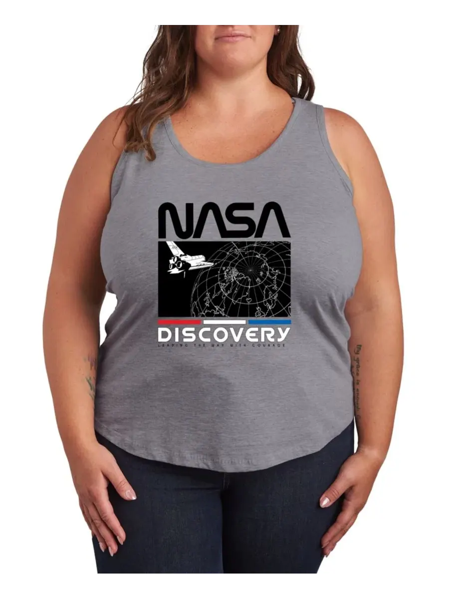 Майка-борцовка с графическим принтом NASA Discovery больших размеров Hybrid Apparel — изображение 1 из 3, серый