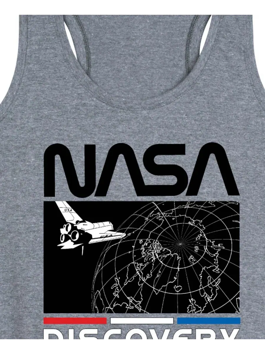 Майка-борцовка с графическим принтом NASA Discovery больших размеров Hybrid Apparel — изображение 2 из 3, серый