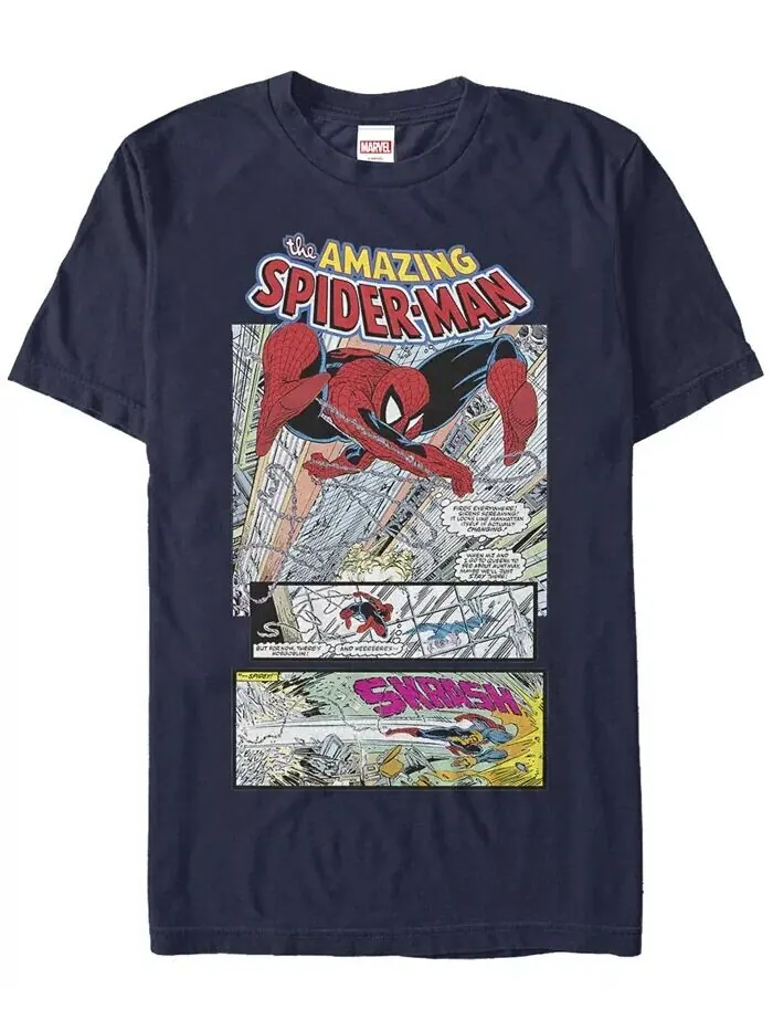 Футболка с коротким рукавом для мужчин Marvel The Amazing Spider-Man Comics Scene Fifth Sun — изображение 1 из 1, темно-синий