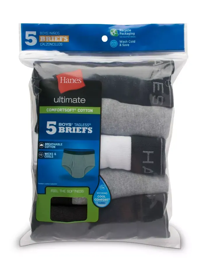 Трусы хлопковые для мальчиков Big Boys Ultimate, 5 штук в упаковке Hanes — изображение 2 из 4, черный серый